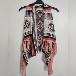 Pink Republic Boho tassels sweater shawl sleeveless vest western aztec kids sz M